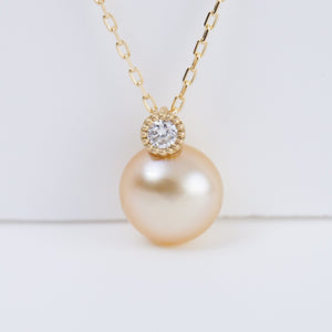 Baby gold pearl single pearl diamond necklace
