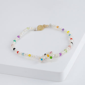 Moon charm pearl and colorful gemstones beads bracelet
