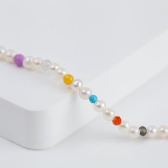 Moon charm pearl and colorful gemstones beads bracelet