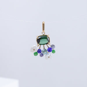 Fairy green tourmaline and mixed stone pendant