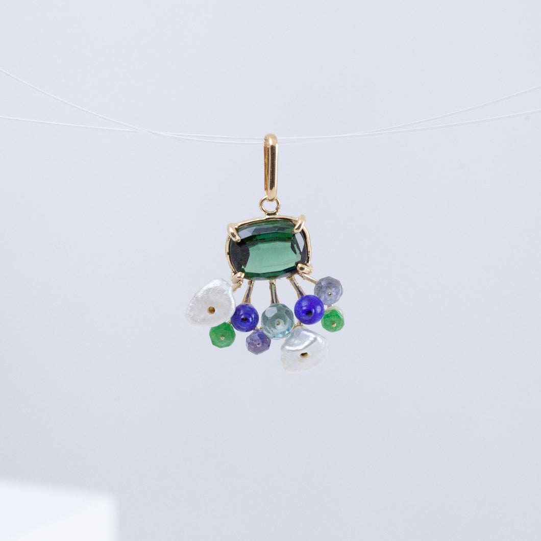 Fairy green tourmaline and mixed stone pendant