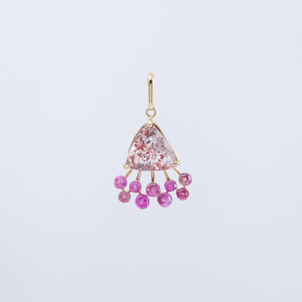 Fairy lepidocrocite in quartz and pink sapphire pendant