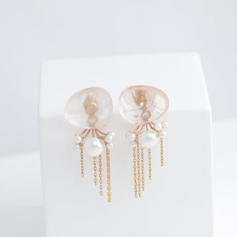 Fairy rose quartz and pearl earrings with chains