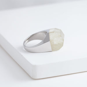 Rock silver rutilated quartz ring