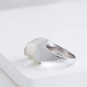 Rock silver rutilated quartz ring