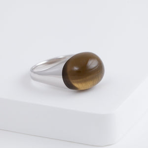 Mini rock round smoky quartz ring - silver