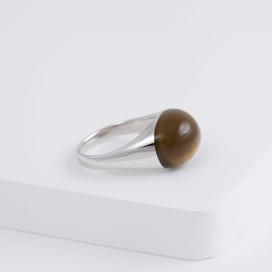 Mini rock round smoky quartz ring - silver