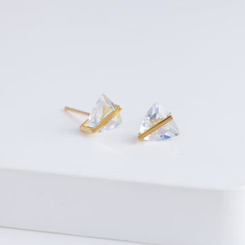 Band triangle moonstone studs