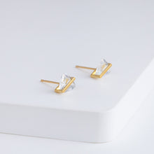 Load image into Gallery viewer, Band triangle moonstone studs
