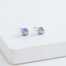 Load image into Gallery viewer, Band icy blue sapphire studs
