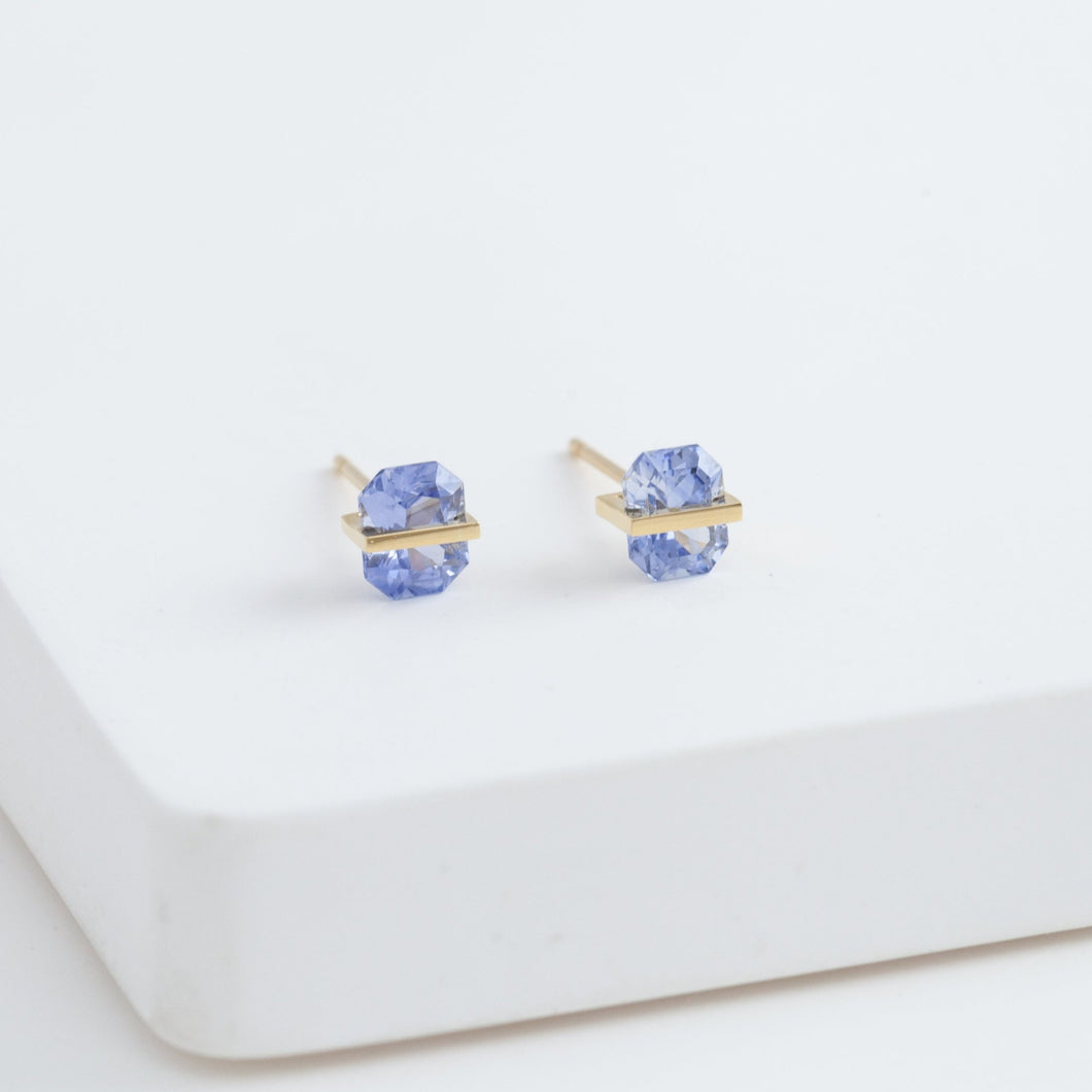 Band icy blue sapphire studs