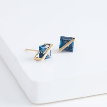 Load image into Gallery viewer, Band blue topaz studs
