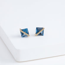 Load image into Gallery viewer, Band blue topaz studs
