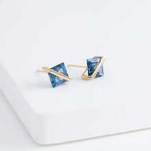 Load image into Gallery viewer, Band blue topaz studs
