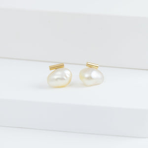 Medium baroque white pearl earrings