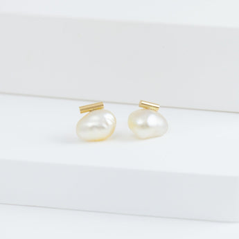 Medium baroque white pearl earrings