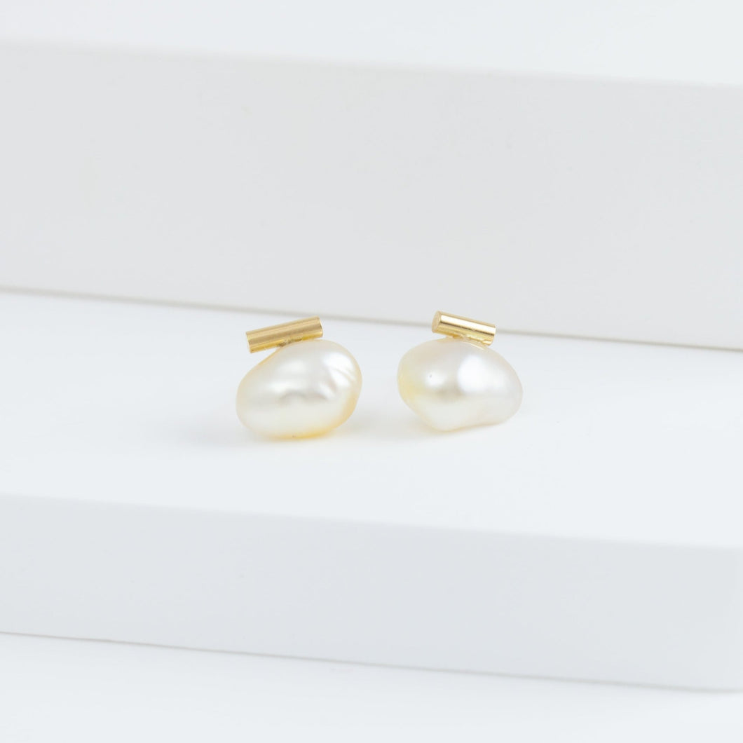 Medium baroque white pearl earrings