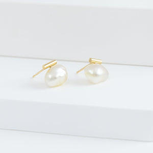 Medium baroque white pearl earrings