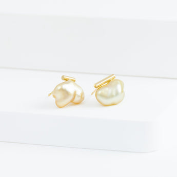 Medium baroque gold pearl earrings