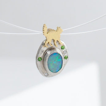 One-of-a-kind angry cat opal pendant