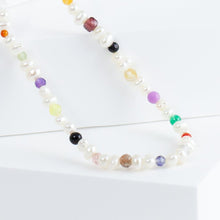 Load image into Gallery viewer, Bear charm pearl and gemstones beads necklace
