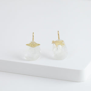 UFO Cow Abduction rainbow moonstone hook earrings