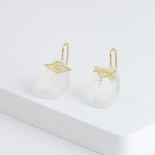 Load image into Gallery viewer, UFO Cow Abduction rainbow moonstone hook earrings
