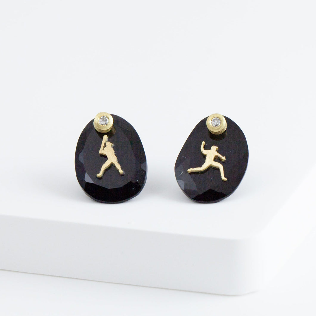 Baseball MVP onyx diamond earrings