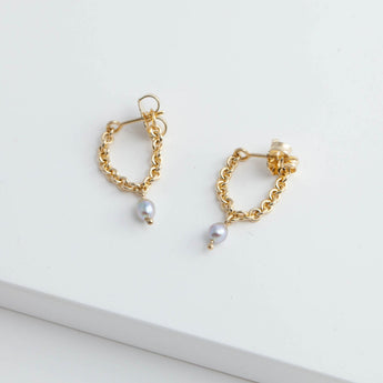 14K chain hoops with pearls