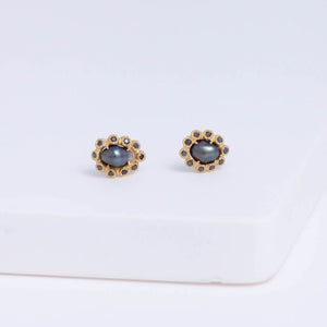 South sea black pearl black diamond studs