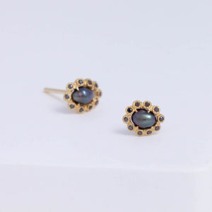 South sea black pearl black diamond studs