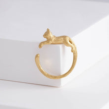 Load image into Gallery viewer, Cat and diamond gold plated silver ring
