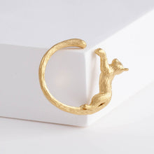 Load image into Gallery viewer, Cat and diamond gold plated silver ring
