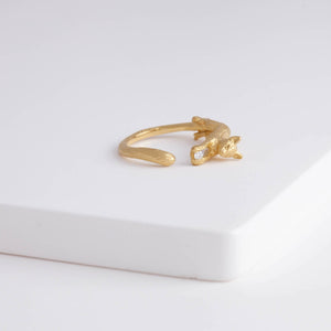 Cat and diamond gold plated silver ring