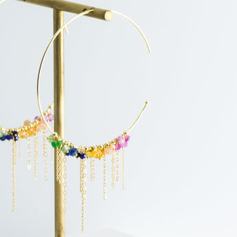 Rainbow mixed beaded large hoop earrings - Kolekto 
