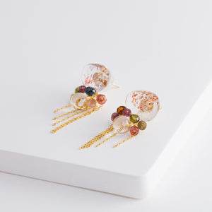 Fairy lepidocrocite in quartz and tourmaline earrings with chains - Kolekto 